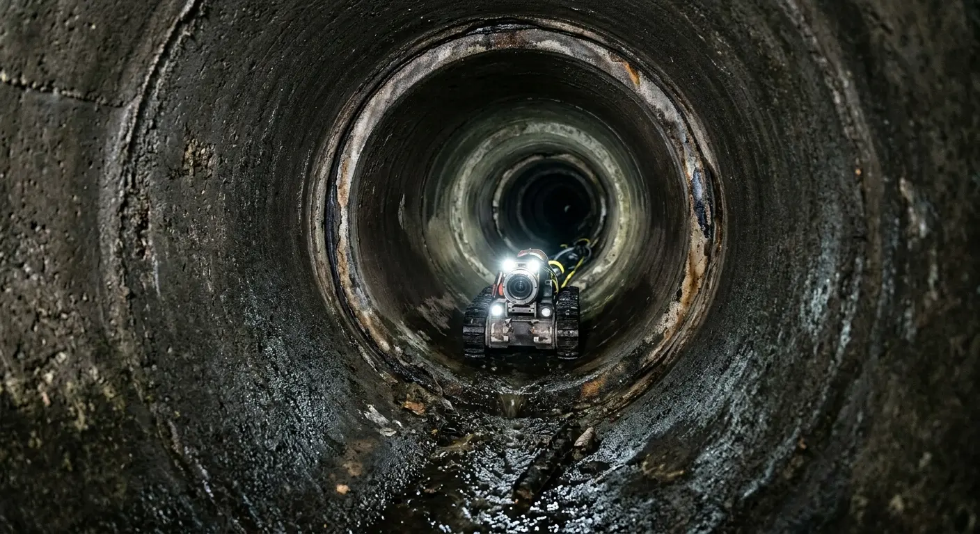 Robotic sewer camera inspecting pipe interior for Sewer Line Cleaning in Superior