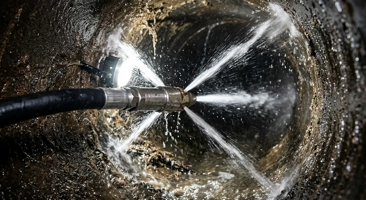 High-pressure hydro jetting nozzle cleaning sewer pipe for Storm Drain Cleaning in Superior